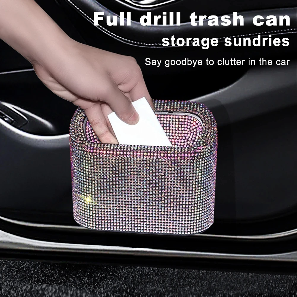 Glitter Trash Can For Car Storage Box Garbage Grabber Bling Rhinestone Door Trash Bin Auto Supplies Car Interior Accessories