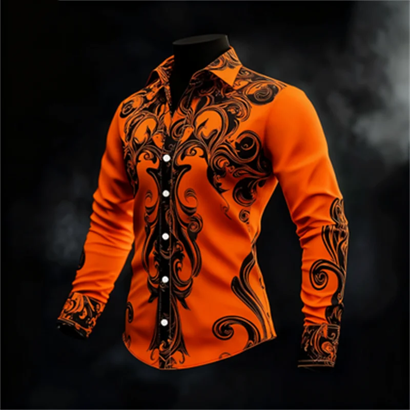 New Men's Casual Long Sleeved Button Up Shirt With Artistic Pattern 3D Printing  Fashionable And Comfortable Top