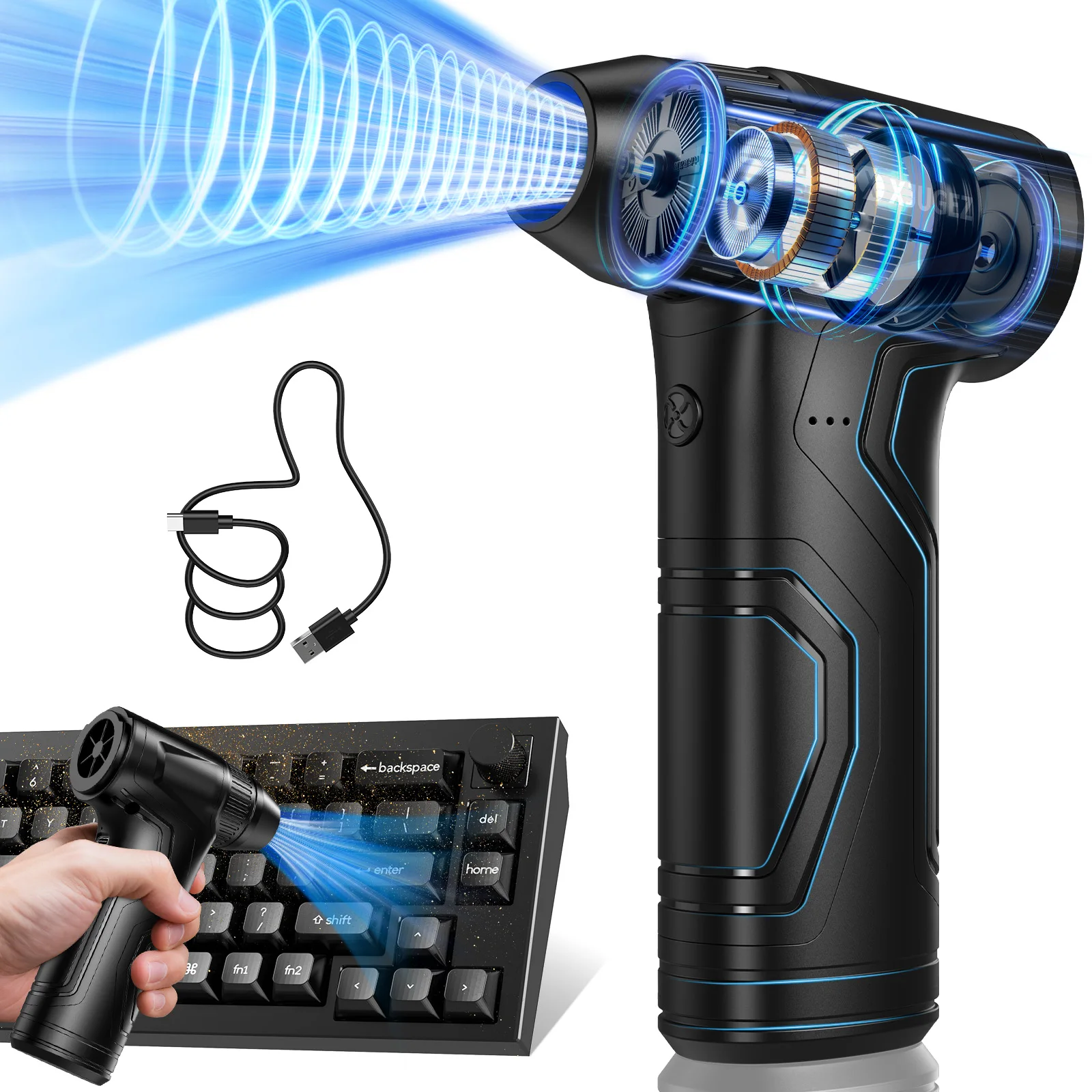 Souffleur Air Puissant Leistungsstarkes Luftgebläse Luftpistole Multitool heftiger Ventilator für PC/Tastatur/Haus/Garten/Auto-Reinigungsluft-Staubwedel