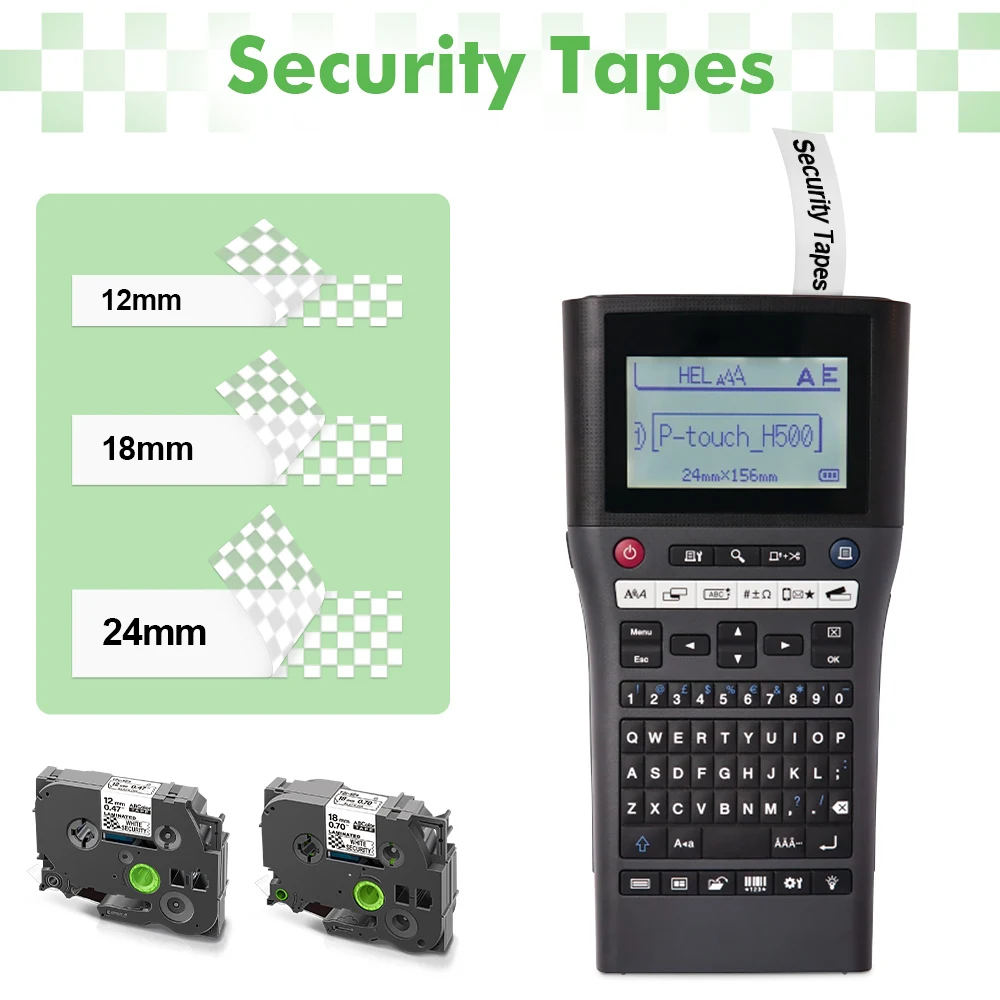 A ABColor 12/18/24mm Security Tape Compatible for Brother SE4 SE3 SE5 Black on White Label for Brother P-Touch Label Maker H110