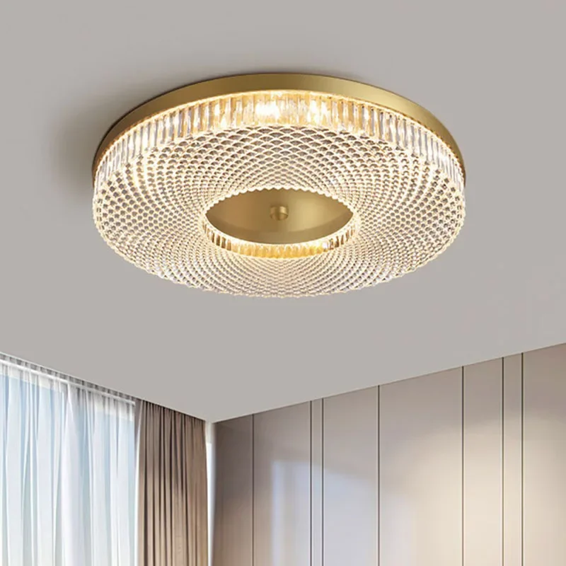 New Light Luxury Led Round Acrylic Ceiling Lamp Bedroom Modern Living Room Balcony Indoor Copper Lighting For Home