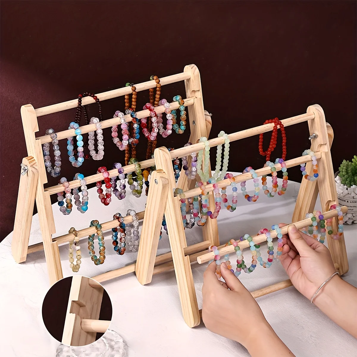 

1pc Adjustable Folding Jewelry Solid Wood Display Stand Dressing Table Necklace Bracelet Display Stand Accessories Display Stand