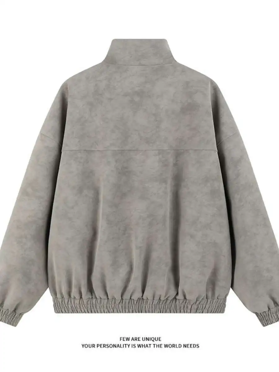 

Fall New Sle Retro American Casual Dyeing Leather Jaet Stand Collar Loose Fit Youth Outerwear for Daily Wear