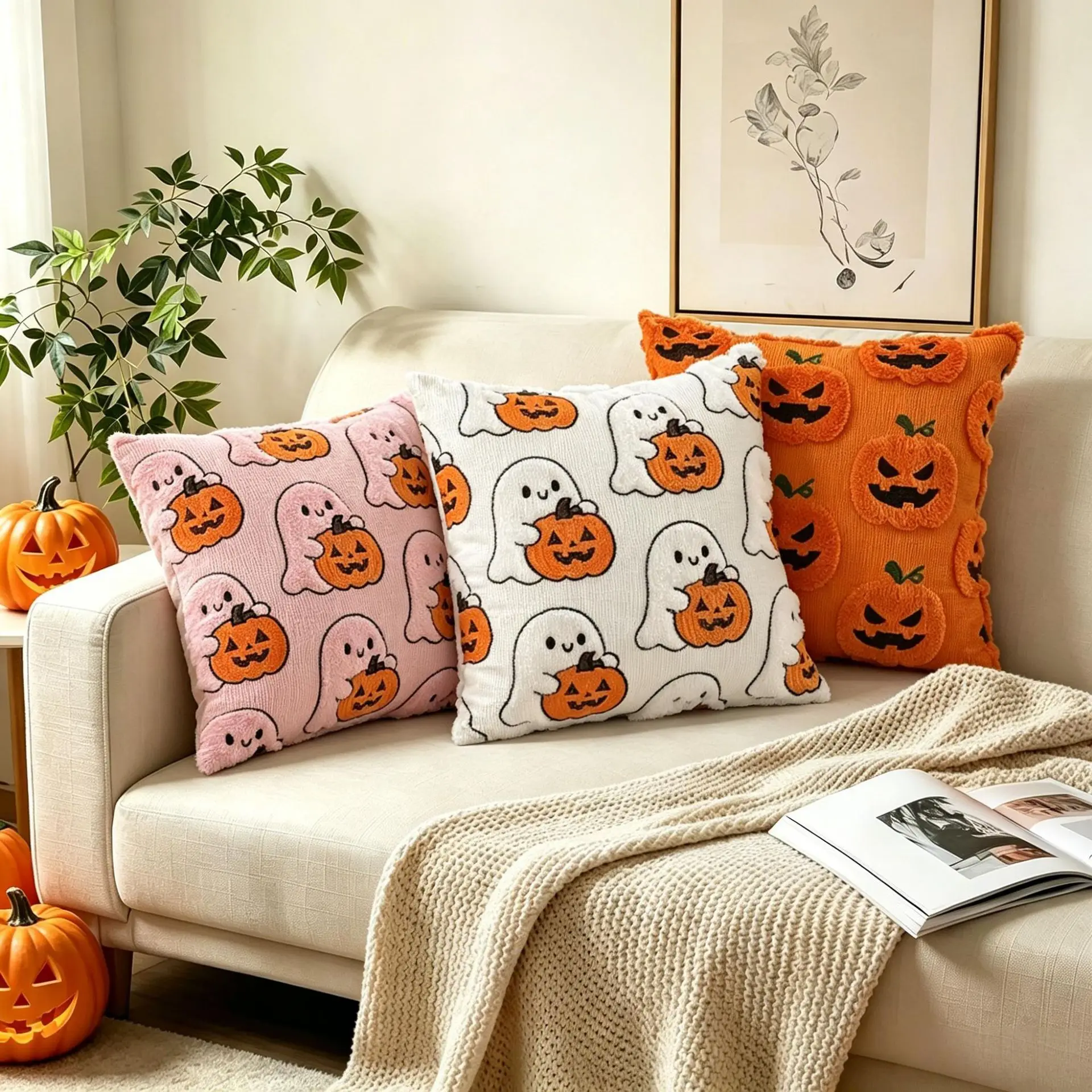 Halloween Pumpkin Pillow Cover Two-color Quilted Sofa Cushion Cross-border Recommendation Home Textile Holiday Party Decoration