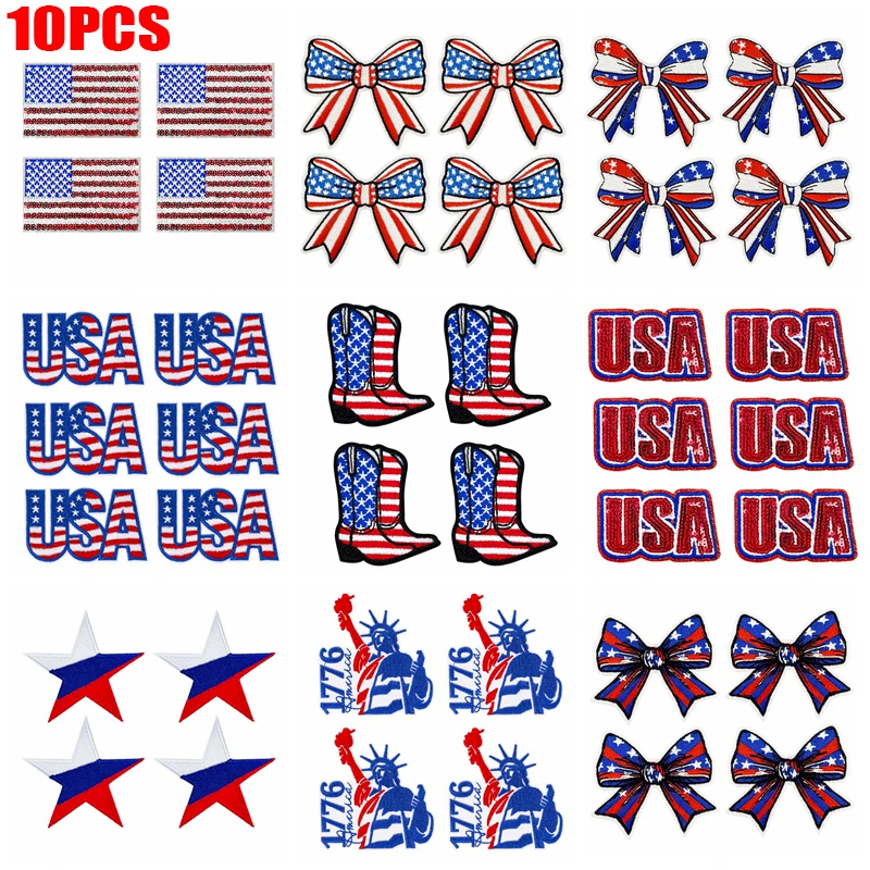 10PCS/lots America 250th Anniversary Embroidery Patches Statue of Liberty Patch Iron Patches For Clothing Flag Themed Bow Patch