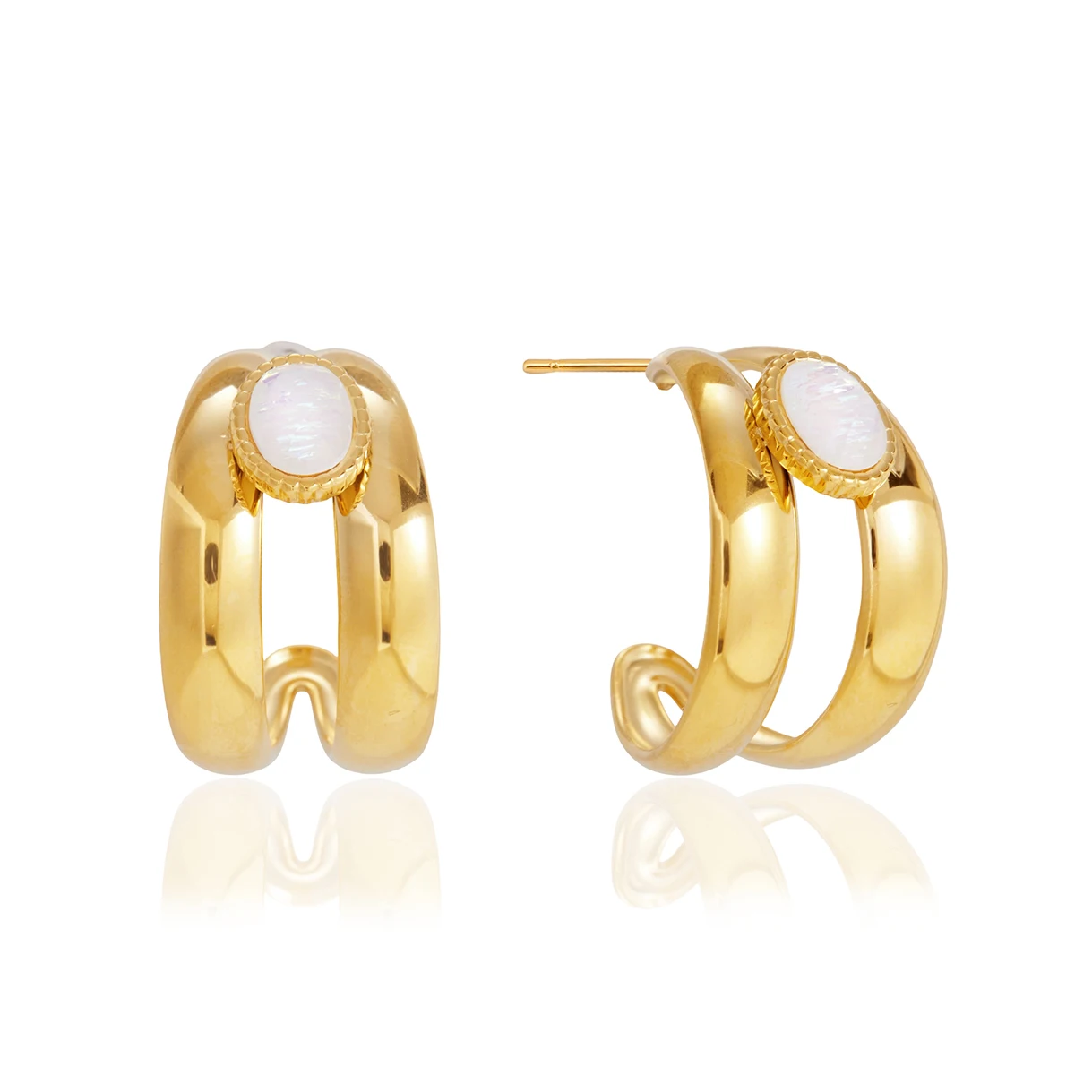 Spark & Co Trendy 18K Gold PVD Plated Resin C Shape Stud For Women New Stainless Steel Waterproof Earring Jewelry
