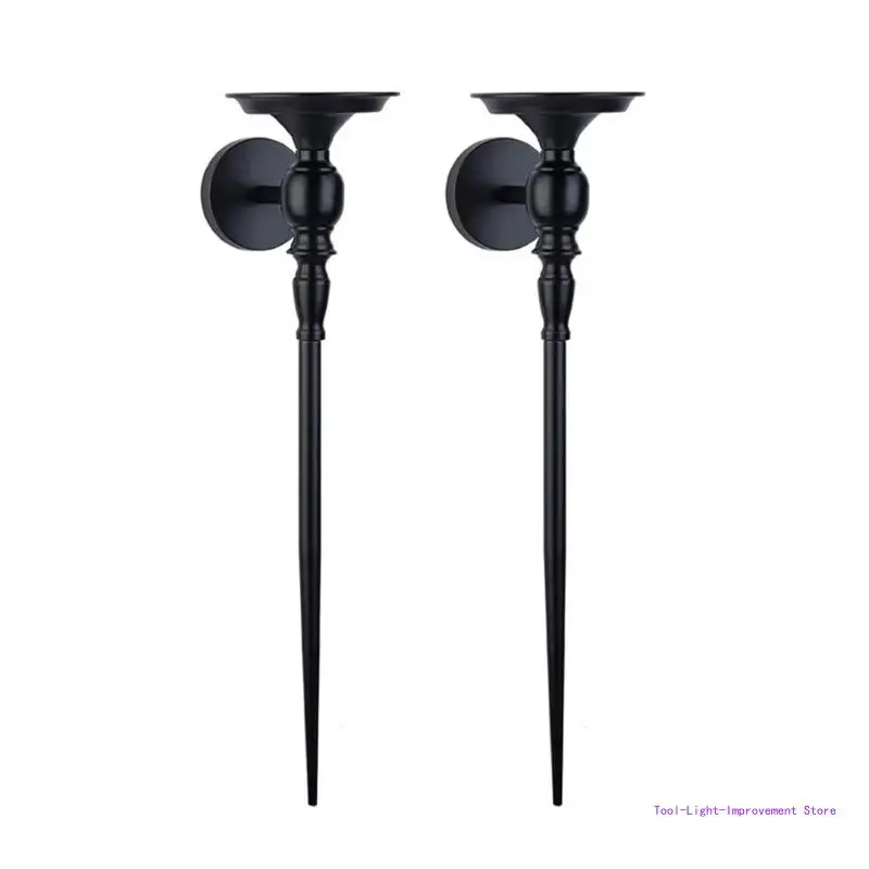 

C63E Vintage Black Wall Sconce with Unique Scepter Set of 2 Metal Hanging Holders for Stylish Room Decors