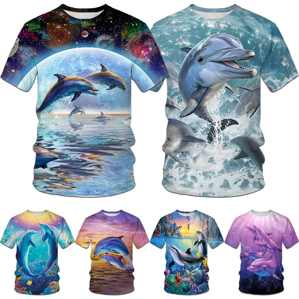 Women\'s/men\'s Fashion Summer Casual Short Sleeve Cute Dolphin 3d Printed Funny T-shirt