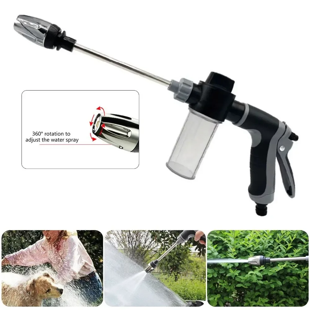 

High Pressure Car Wash Spray Gun Garden Hose Nozzle Pressure Gun with Soap Dispenser Long Rod for Plant Watering and Lawn Care