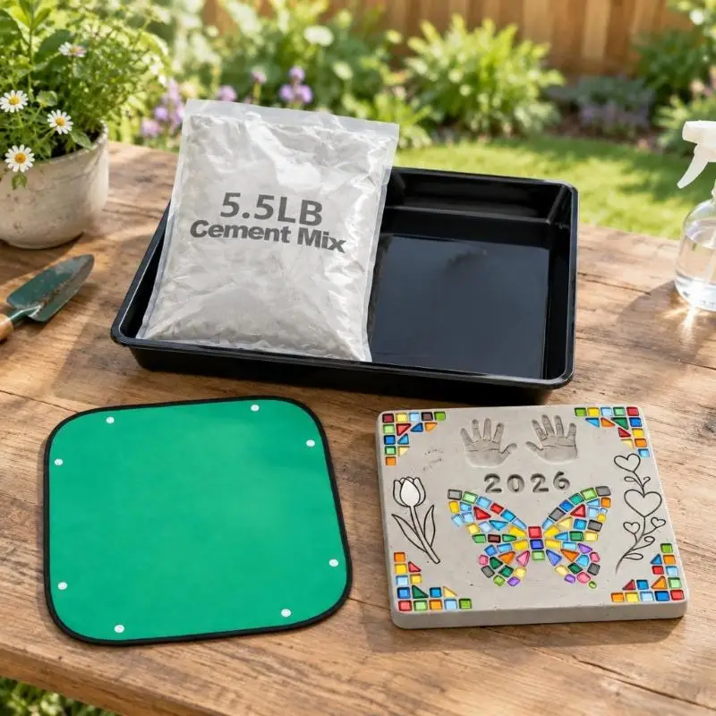 DIY Garden Stone Making Set with Square Plastic Forming Tray for Creating Outdoor Decoration During Family and KXRE