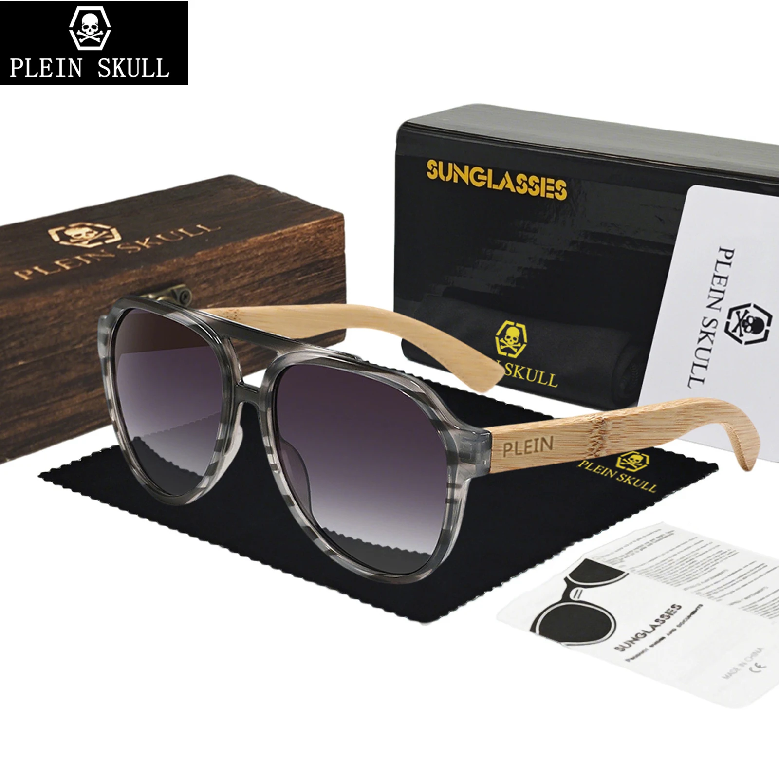 

Top Brand Plein Wooden Sunglasses Men's New Large Frame Sun Glass Women's Fashion High End Sunscreen UV400 Protection Eyewear