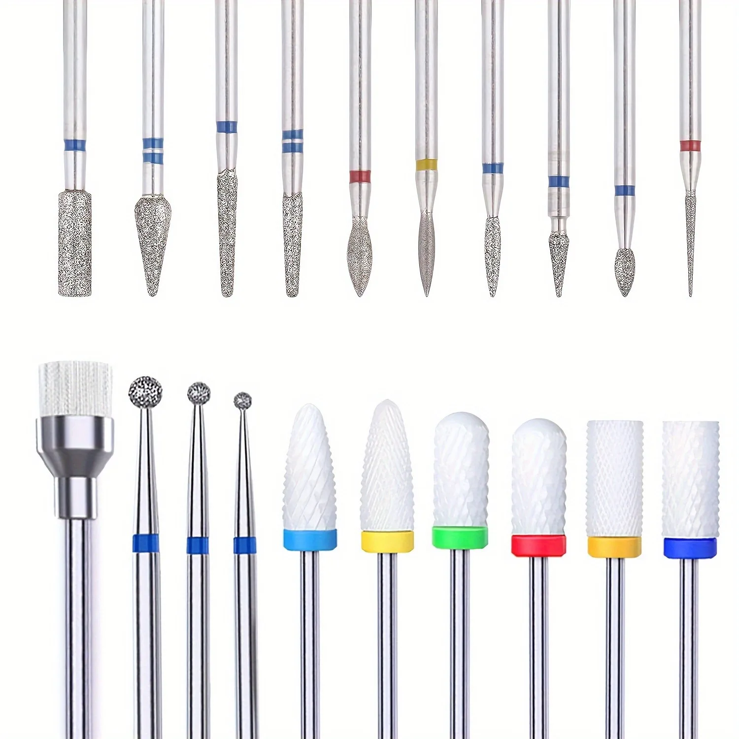 

3/32" Kit 20 Professional Nail Drill Bit Sets, Ceramic And Diamond Nail File Heads, Electric Drill Trimming Nail Drill Bits for