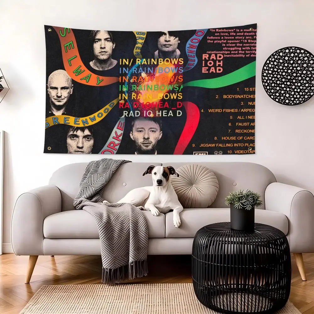 Rock Band Radiohead Flags Personalized Image Wall Hanging Decor for Garage, Bedroom, Living Room, Dorm