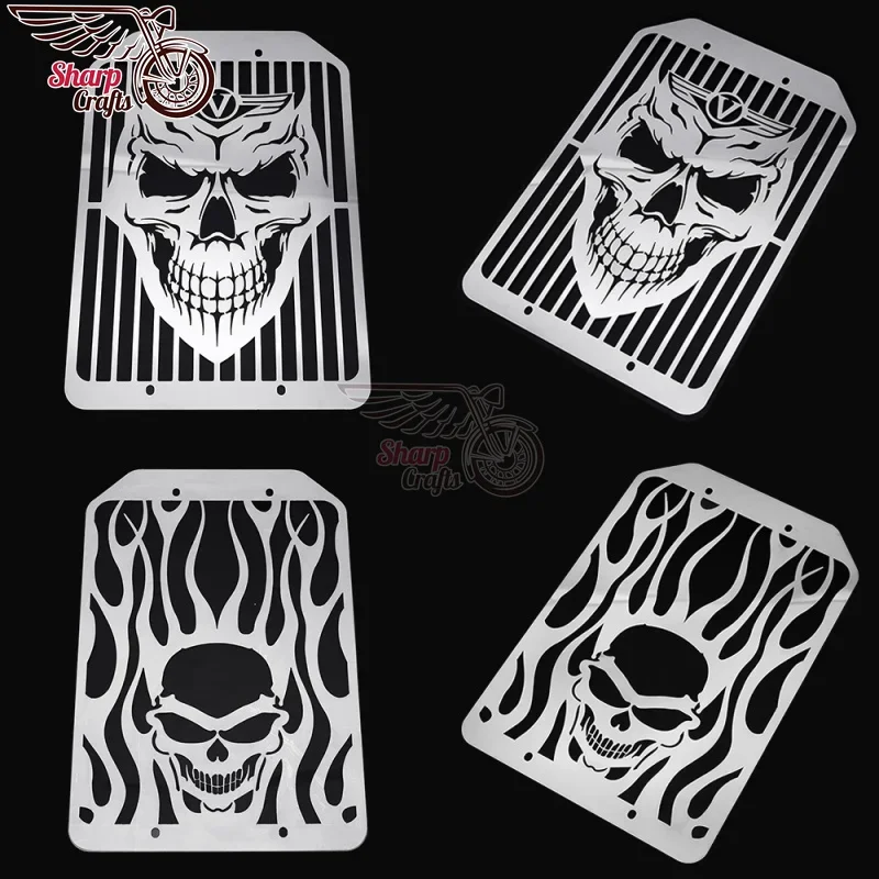 Motorcycle Accessories Steel Flame Skull Radiator Grill Cover Protector Water Tank Cooler Cap For KAWASAKI VULCAN VN1700