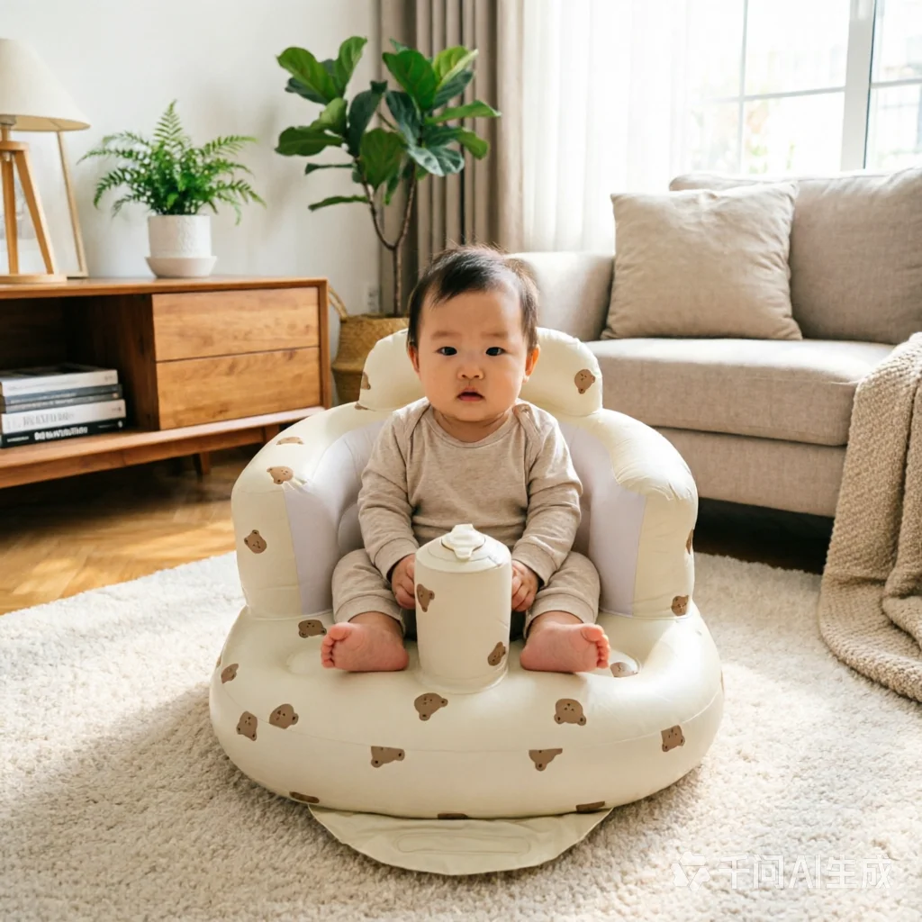 PVC Inflatable Baby Seat, Foldable Infant Learning Chair with Non-Slip Base, Multi-Use for Home, Travel, Bath & Playtime
