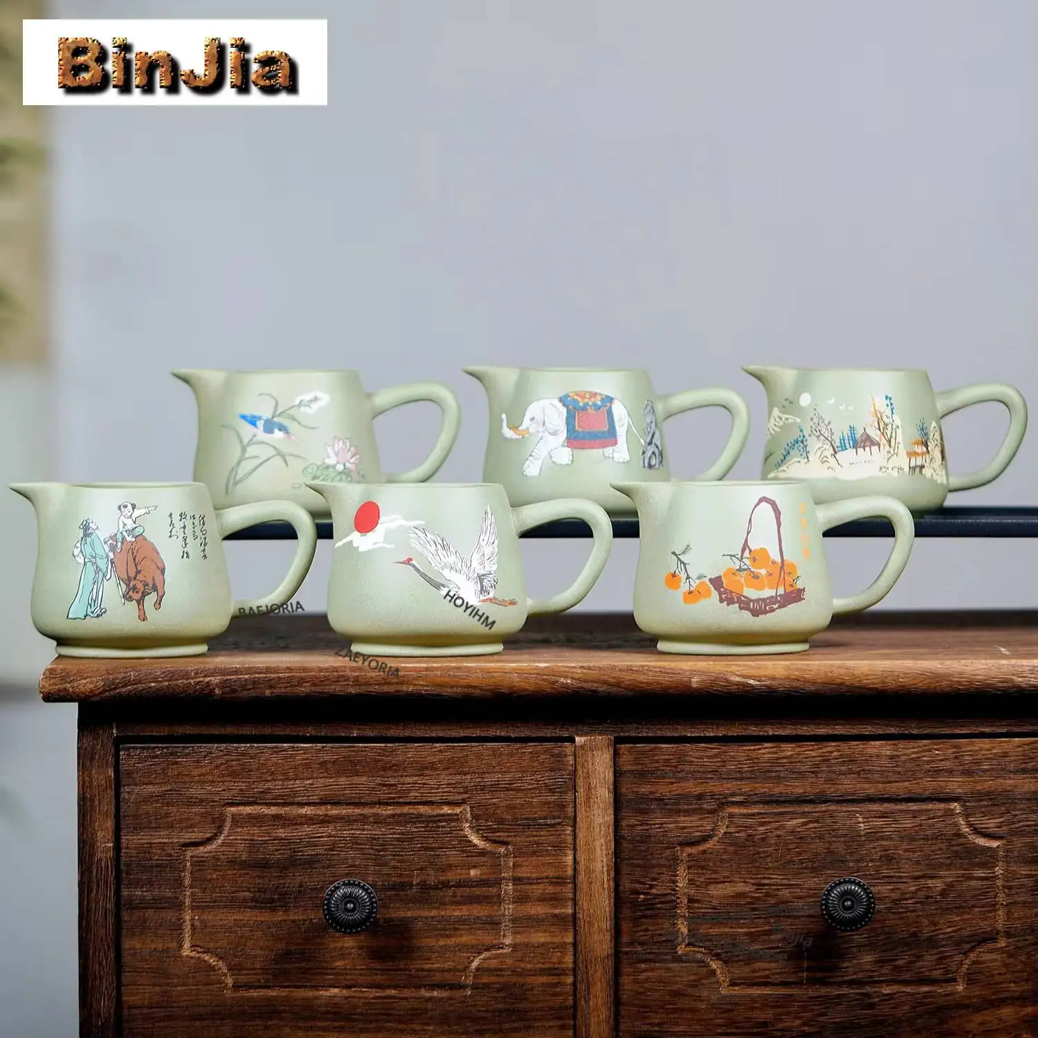 280ml Yixing Zisha Colored Drawing Tea Pitcher Divide Tea Cha Hai Dispenser Justice Cup Fair Mug Tea Services Ornaments Supplies