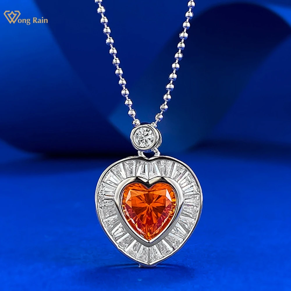 

Wong Rain 100% 925 Sterling Silver 8*8 MM Heart Cut Lab Sapphire High Carbon Diamond Gemstone Pendant Necklace Jewelry Wholesale