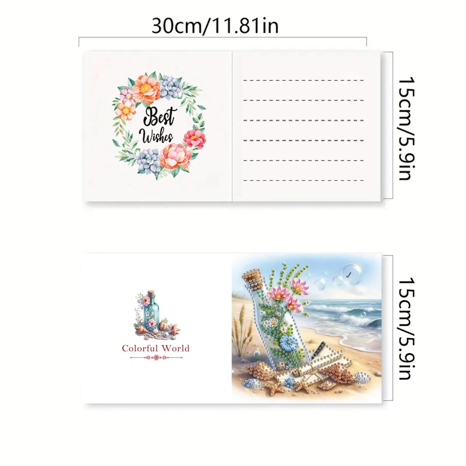 6-Piece DIY Diamond Painting Kit Sea Theme Greeting Card, Blessings and Wishes, Irregular Shape Diamonds, Paper Material