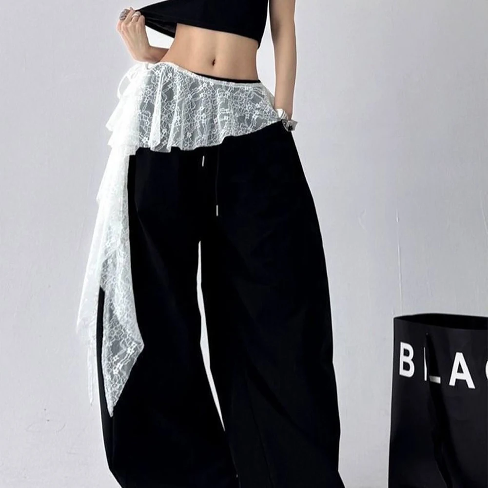 Jeans Pants Decor Embroidered Flower Lace Mini Skirt Irregular See Through Ruched Skirts High Waist Harajuku Pleated Skirts