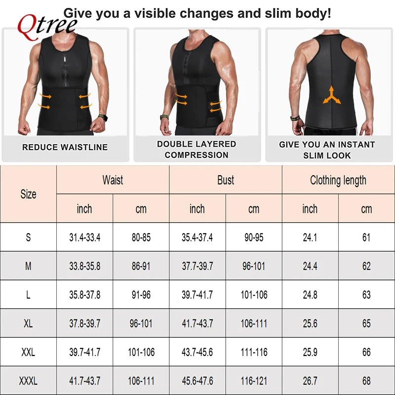 Qtree Men Waist Trainer Abdomen Reducer Belly Slimming Body Shaper Sauna Top Vest Fitness Corset Burn Fat Shapewear Trimmer Belt