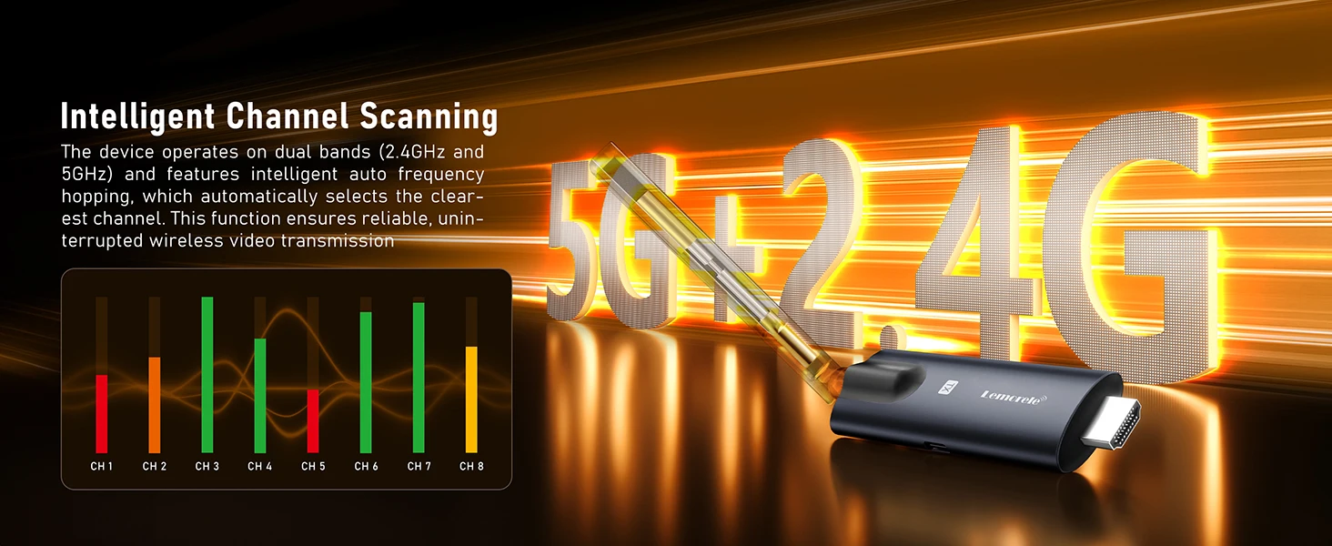 Lemorele 5G 200M Kabelloser HDMI-Sender und -Empfänger für Bildschirmfreigabe und Audioübertragung bei Meetings, für Laptop, TV, Projektor und Monitor – Detail 9