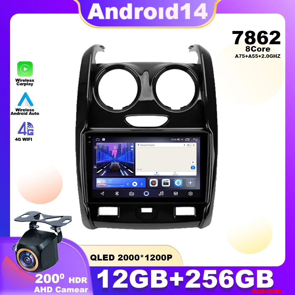 Android 14 For Renault Duster 2015 - 2020 For LADA Largus 2021 HDR Screen Carplay Car Radio Multimedia Player Navigation GPS 4G