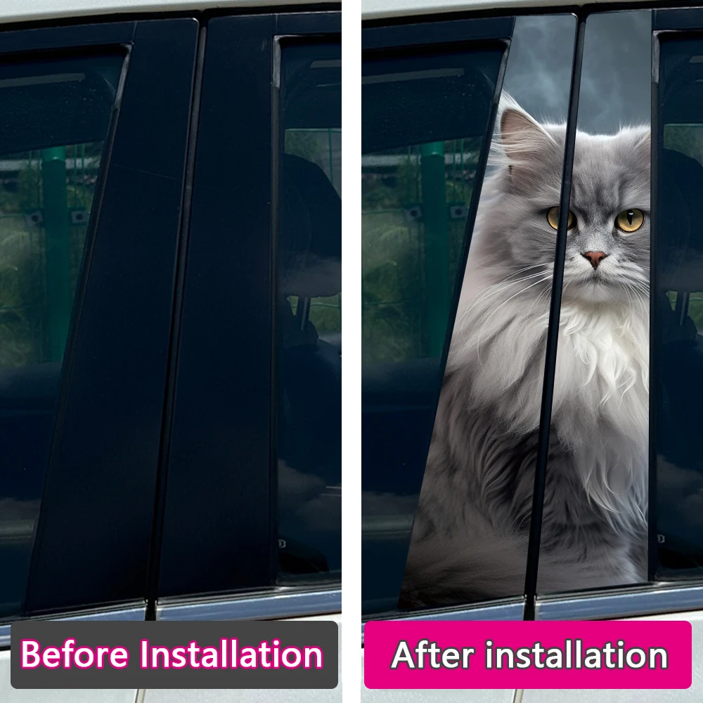 1/2pcs Persian Cat Maine Coon Car Center Pillar Sticker Auto B Pillar Protective Film Decoration Scratch Cover Sticker