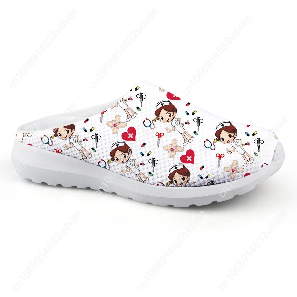 Nurse Medical Shoes Super Light Slippers Woman Shoes Cartoon Nursing Surgery Print Mesh Home Flats Sandals Mujer