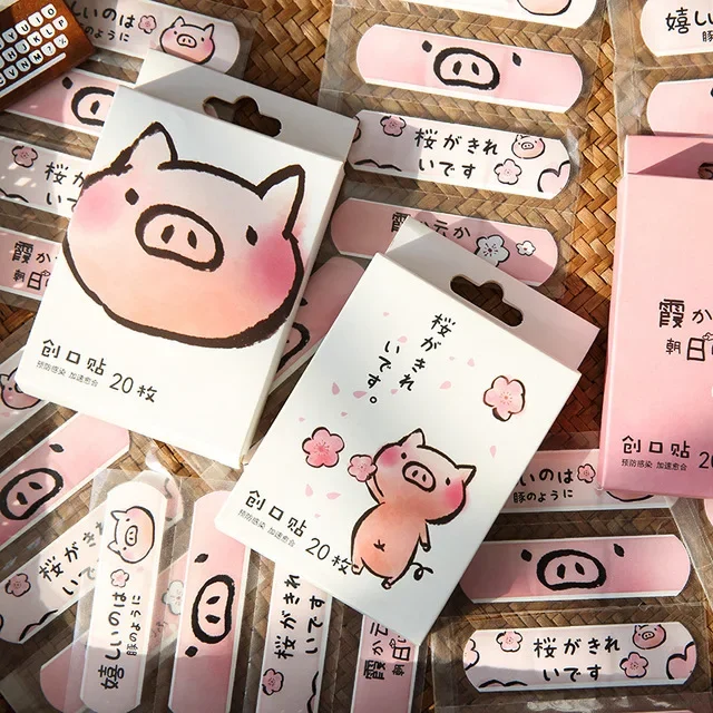 40pcs/2box Waterproof Bandages First Aid Hemostasis Band Stickers Cute Cartoon Animals Pig Plaster Wound Emergency Kit