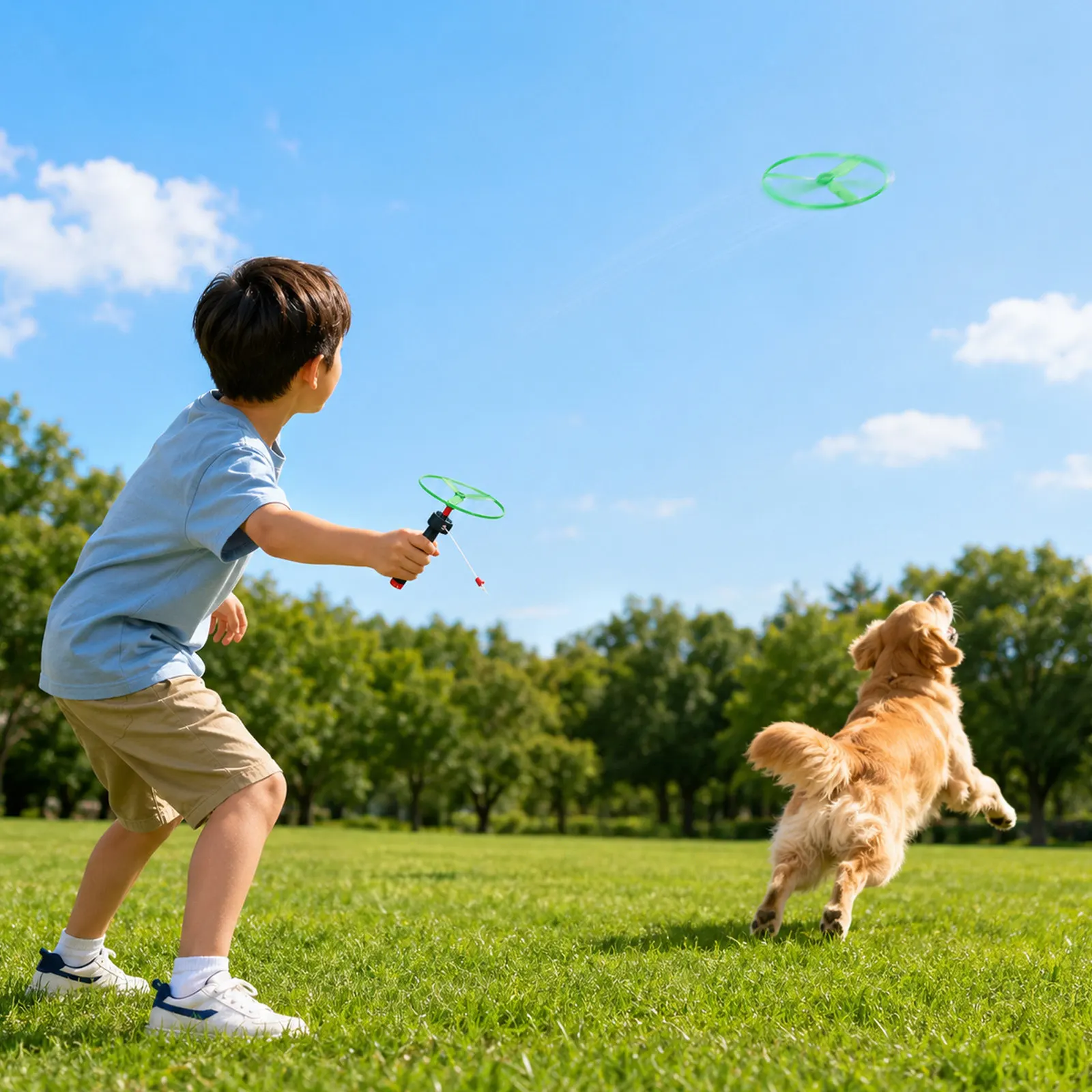 1Set Propeller Flying Discs Pull String Outdoor Fun Interactive Training Disc Saucer Launcher Kid Flying Saucer