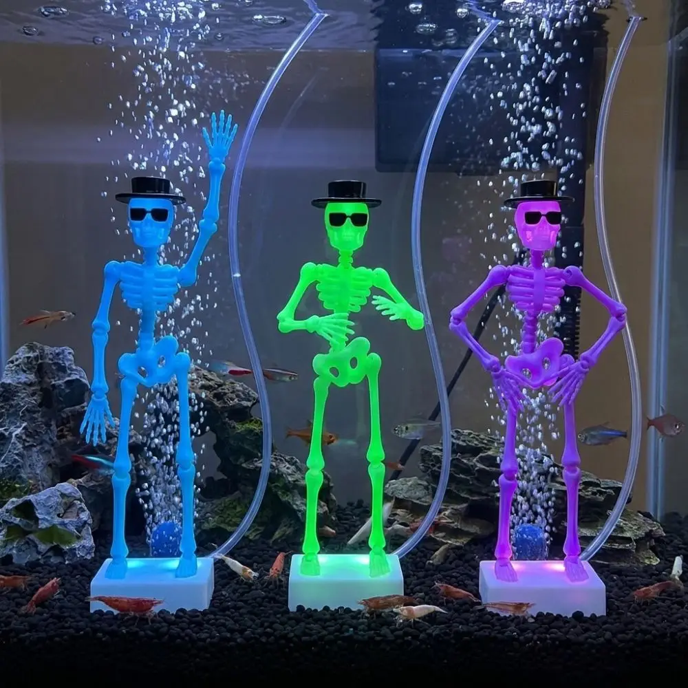 3D Printed Dancing Skeleton Aquarium Bubbler Plastic Air Driven Dynamic Skeleton Bubbler Wear Hat Sunglasses with Air Tube