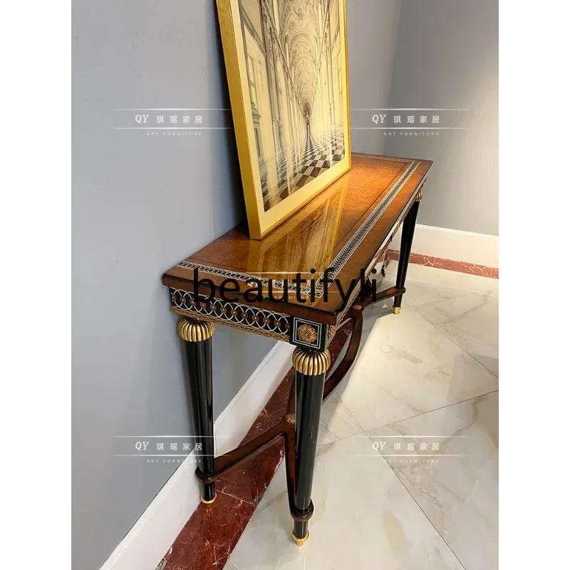 French luxury entrance table solid wood shell parquet table decoration sofa back few