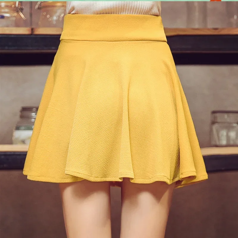 

Girls Oversized Mini Sexy Short Yellow Safety Dance School Skirt Ladies Clubwear High Waist Multicolor Cute Pleated Office Skirt