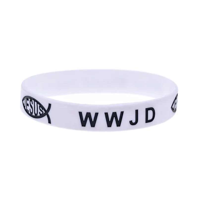 1 PC What Would Jesus Do WWJD Silicone Rubber Bracelet 1/2 Inch Wide Bangle