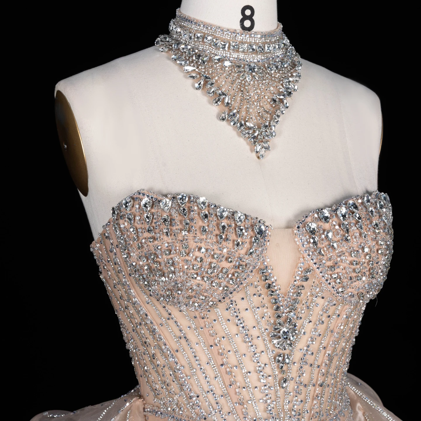 Sharon Said Abendkleid Luxuriöses Meerjungfrauenkleid aus Tüll mit Kristallen, Korsett und Perlen, Dubai Formelles Hochzeitskleid mit Überrock SS139 Maßanfertigung – Detail 13