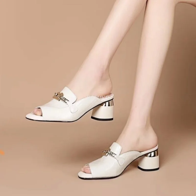 Fashion Brand Rome Women Sandal Peep Toe Ankle Strap Square Heel Slippers Ladies Elegant Slides Shoes Sandália Salto Quadrado