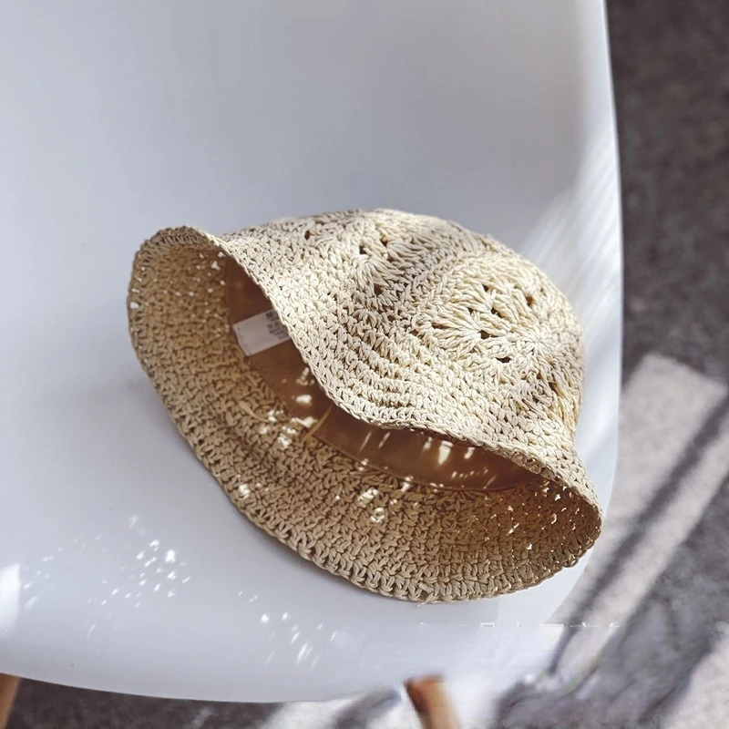 Korean style children straw hat summer girls baby outing sun hat retro pattern sunscreen straw basin hat infant Fisherman
