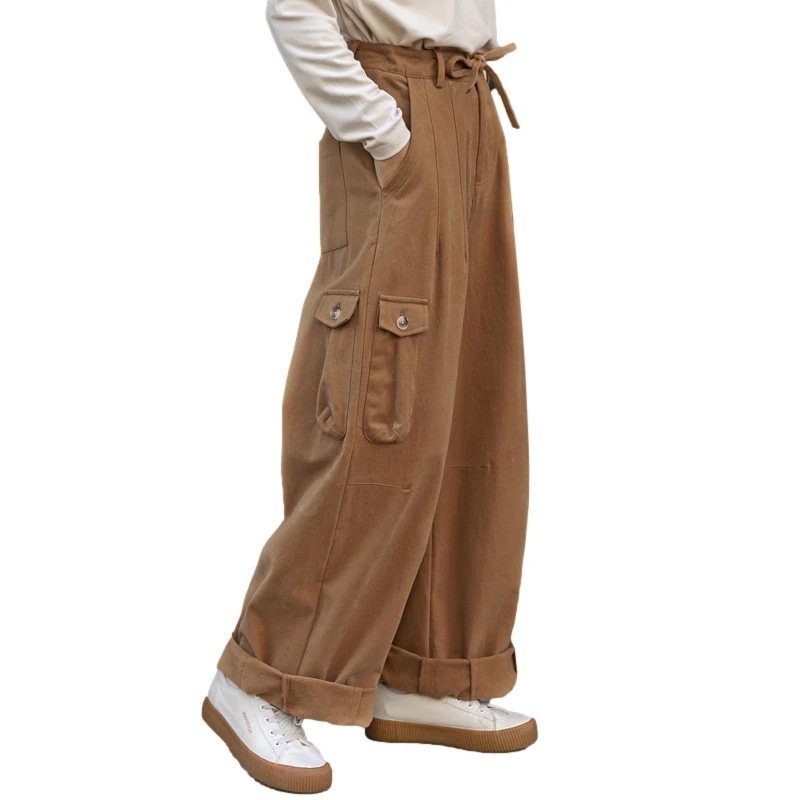 Japanese Fashion Women Cargo Pants 2023 Vintage Corduroy Drawstring High Waist Y2k Streetwear Korean Harajuku Baggy Trousers