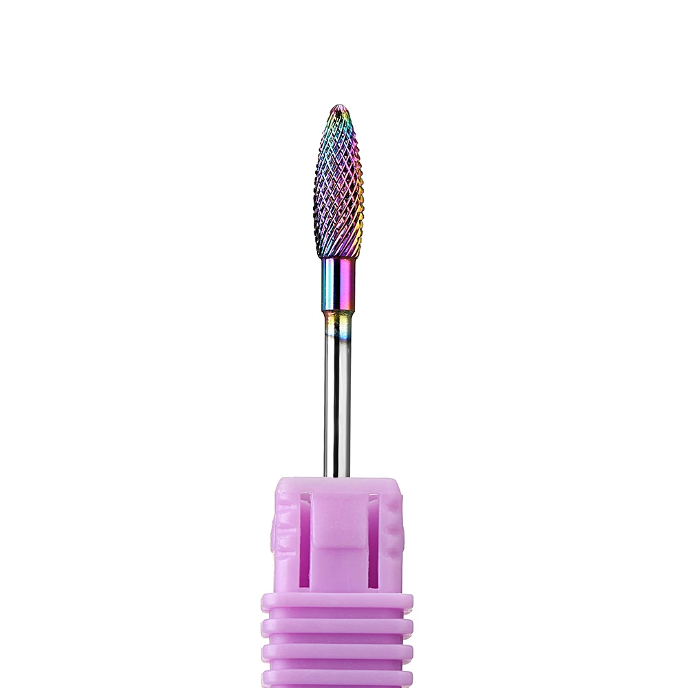 Brocas de carburo de tungsteno arcoíris para uñas, cortador de fresado para rebabas de manicura, elimina la piel, Gel giratorio, broca eléctrica