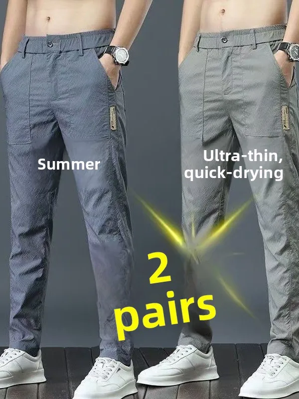 

Ice Silk Work Pants Men's Summer Thin Elastic Straight Leg Wear Resistant Loose Construction Site Workwear Casual Pants