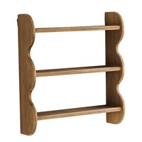 Rustic Wooden Wall Mounted Shelf, 3-Tier Storage Display Rack, Brown, Decorative Scalloped Design, 19.7x17.7x5.1 Inch