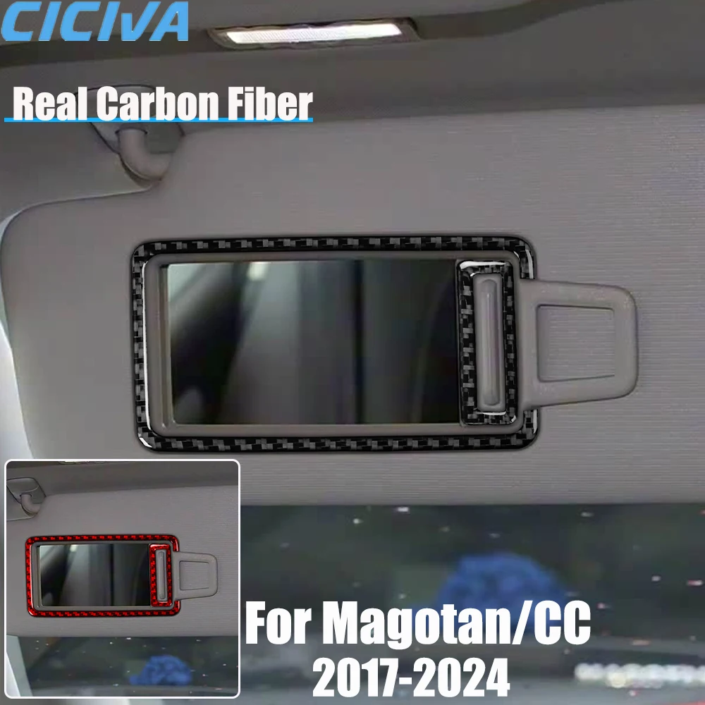 

Real Carbon Fiber Car Accessories Makeup Mirror Trim Cover Soft Sticker For Volkswagen Magotan/CC 2017 2018 19 20 21 22 23 24