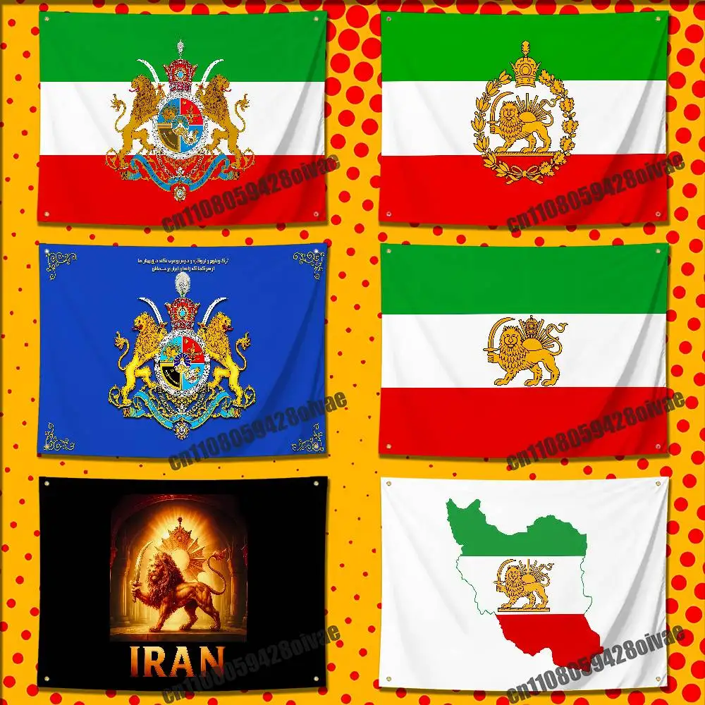 

Imperial Coat of Arms of Iran national emblem Lion sun Crown Flag For 50*70cm 100*150cm 150*200cm Camp Wall Banner Tapestry