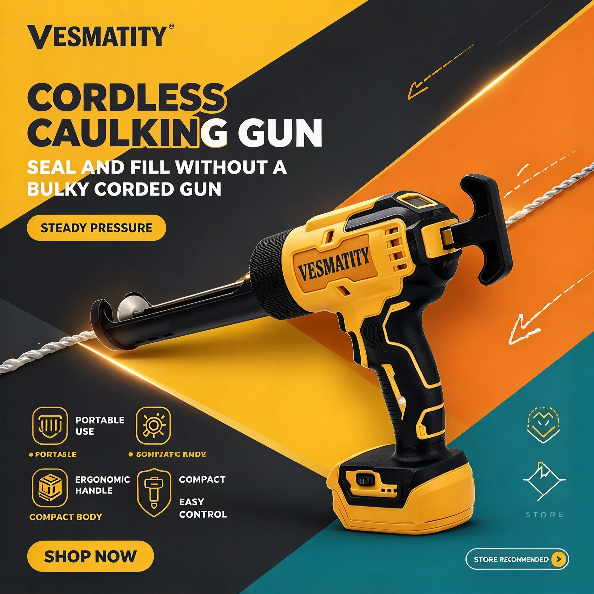 Vesmatity Adjustable Caulking Gun 6 Speed Cordless Electric Tool for Doors Windows Glass Sealant Adhesive Glue Application Compa