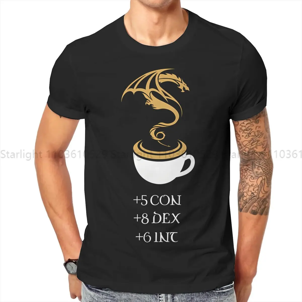 Coffee Stats Tabletop RPG Addict Man's TShirt DnD Game Crewneck Tops T Shirt Humor Gift Idea