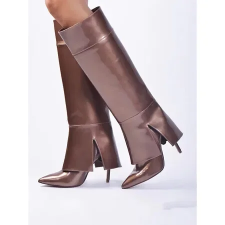 

2024 New Pointed Thin Heel Spliced Four Seasons Universal Sleeve European and American Fashion Medium High Sleeve Women's Boots