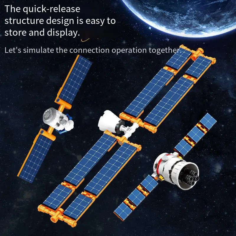 Estación espacial tripulada, modelo de ensamblaje, cohete de astronauta para niño, bloques de construcción, Kit de juguete para niños de ciudad