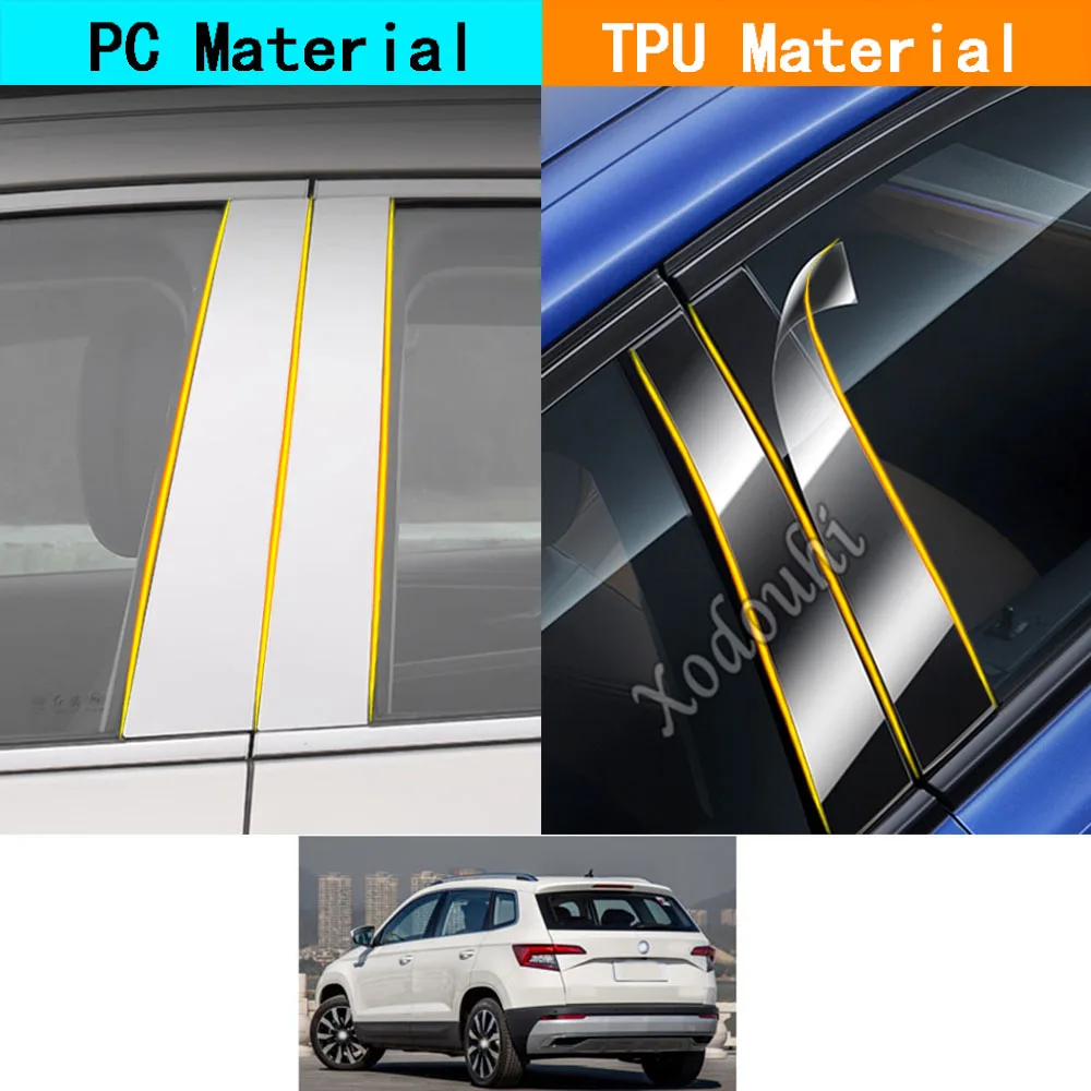 

Car TPU/Glossy Mirror Pillar Post Cover Door Trim Window Piano Black Molding Sticker Plate For Skoda Karoq 2017 2018 2019-2023