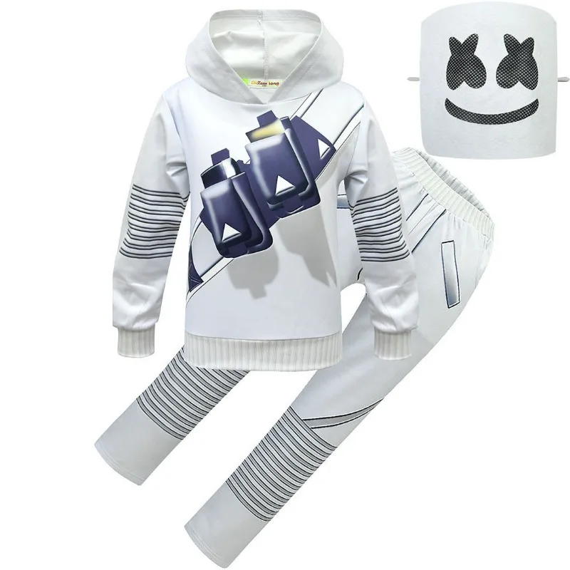 Kids Halloween Costume Boys Marshmello DJ Mask Interesting Jumpsuit Headgear Hoodies Suit Music Christmas Party Costume for Kids