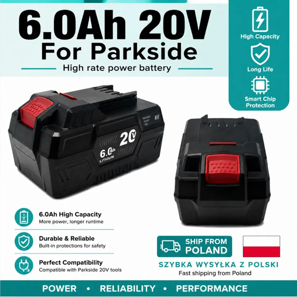 Image of EU-Lager für Parkside 20V Elektrowerkzeug-Akku PAP B1 B3 A3 PAP 208 A1 4,0Ah 6,0Ah Wiederaufladbarer Lithium-Ionen-Akku für Elektro-Handbohrmaschine